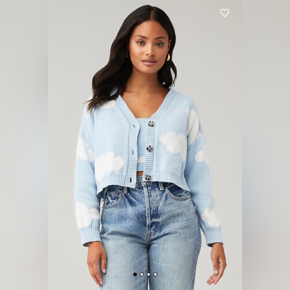 Callahan Cloud Knit 2-Piece Set | Cropped Cardigan + Tank | Sky Blue | M | NWOT